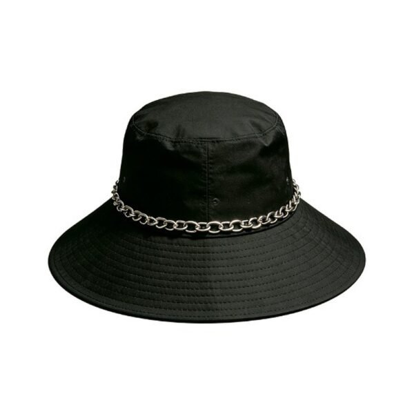 Black Chain-Trim Wide-Brim Bucket Hat, view 1