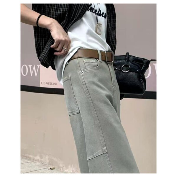 Olive Grey Wide-Leg Utility Jeans